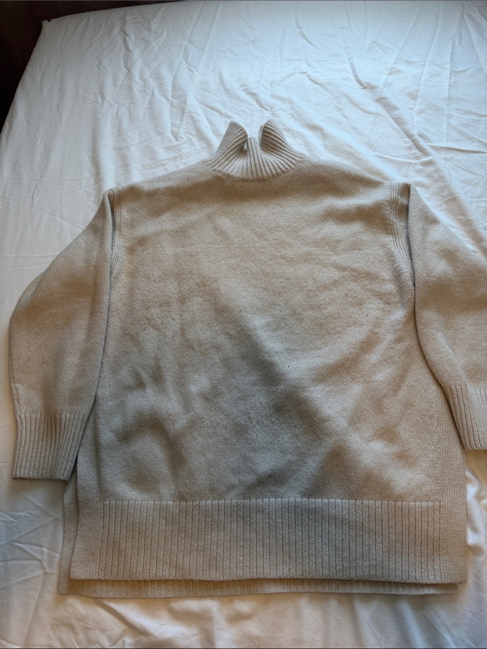 Cream Rib-Knit Mock Neck Sweater